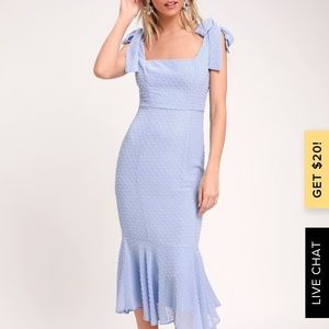 Lulus BLUE SWISS DOT TIE-STRAP MIDI DRESS (Size M)